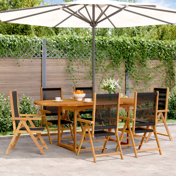 Set de comedor jardín 7 pzas polipropileno madera maciza negro