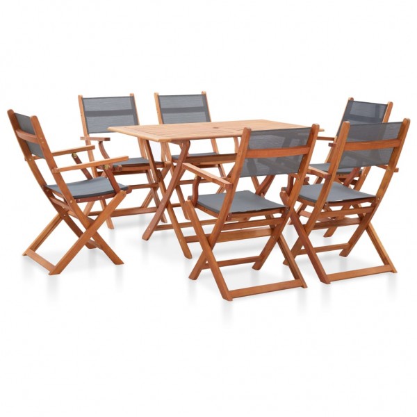 Set de comedor para jardín 7 pzas madera maciza eucalipto gris