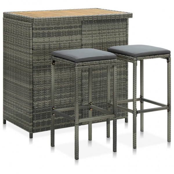 Set de mesa y sillas de bar jardín 3 pzas ratán sintético gris