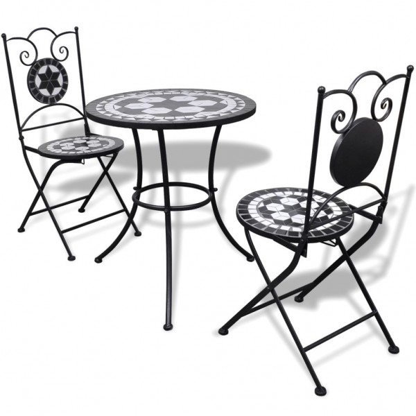 Set de mesa y sillas de jardín 3 piezas mosaico blanco y negro