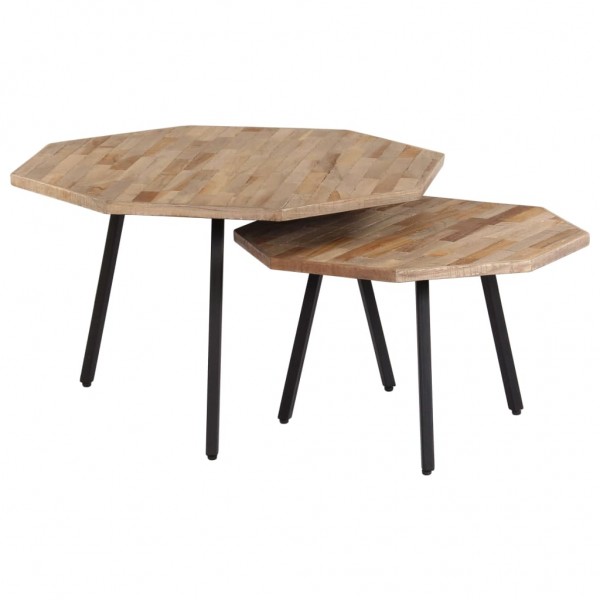Set de mesas de centro 2 piezas madera teca reciclada hexagonal