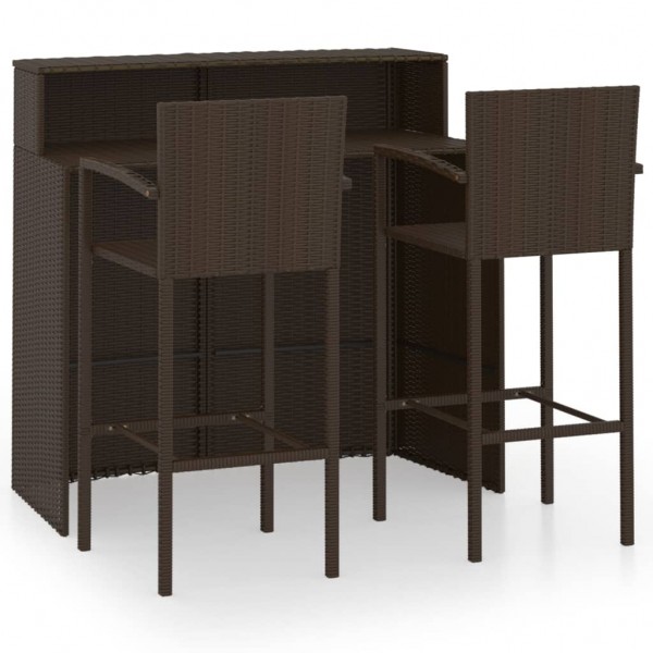 Set de muebles de bar para jardín 3 piezas marrón