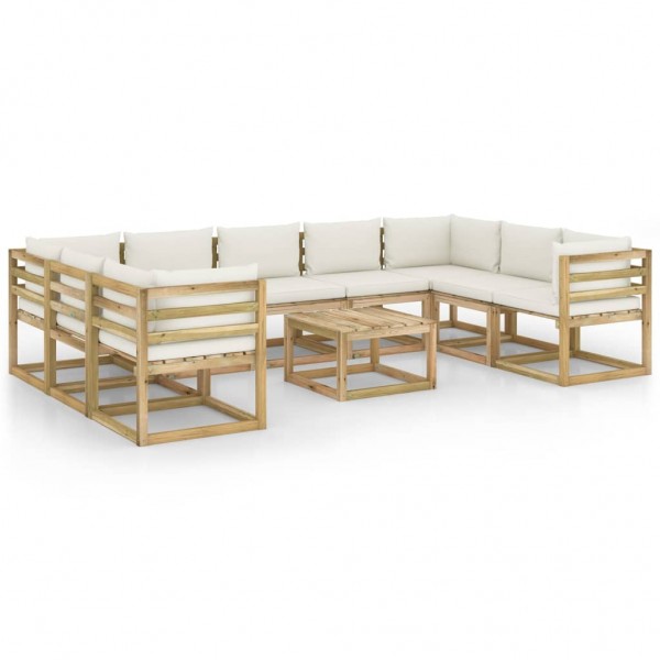 Set de muebles de jardín 10 pzas con cojines madera impregnada