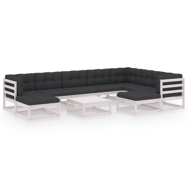 Set de muebles de jardín 10 pzas con cojines madera pino blanco