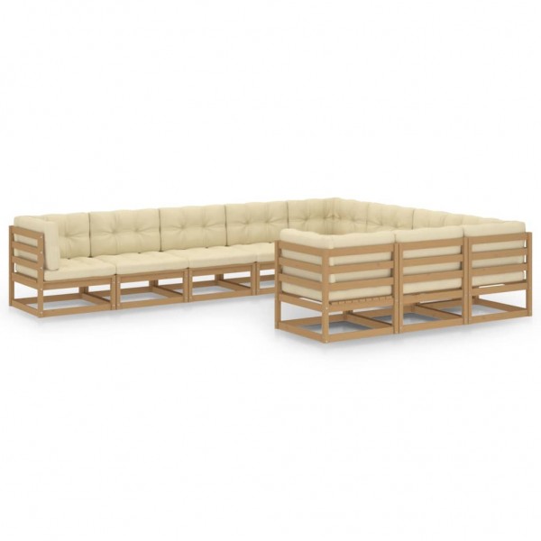 Set de muebles de jardín 10 pzs cojines madera pino marrón miel
