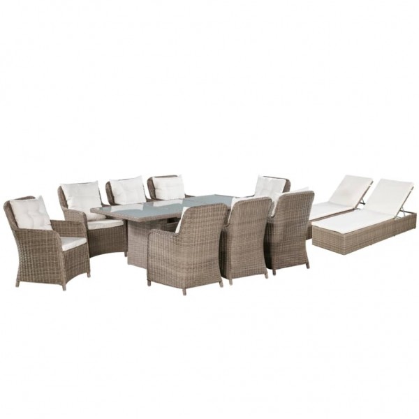 Set de muebles de jardín 11 piezas ratán sintético marrón