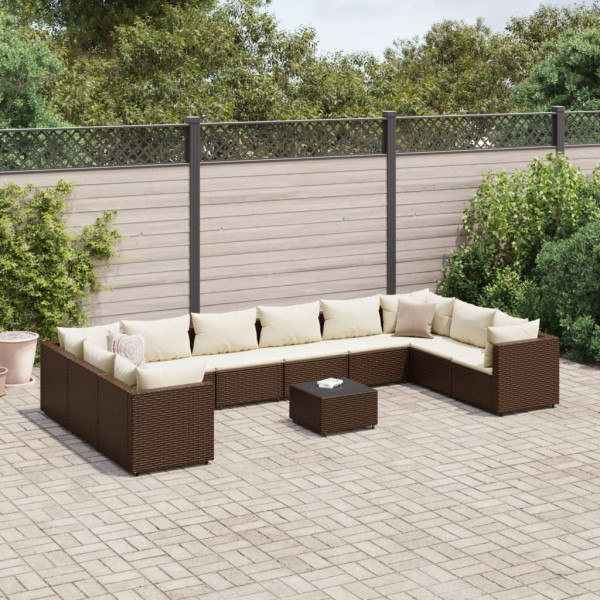 Set de muebles de jardín 11 pzas cojines ratán sintético marrón