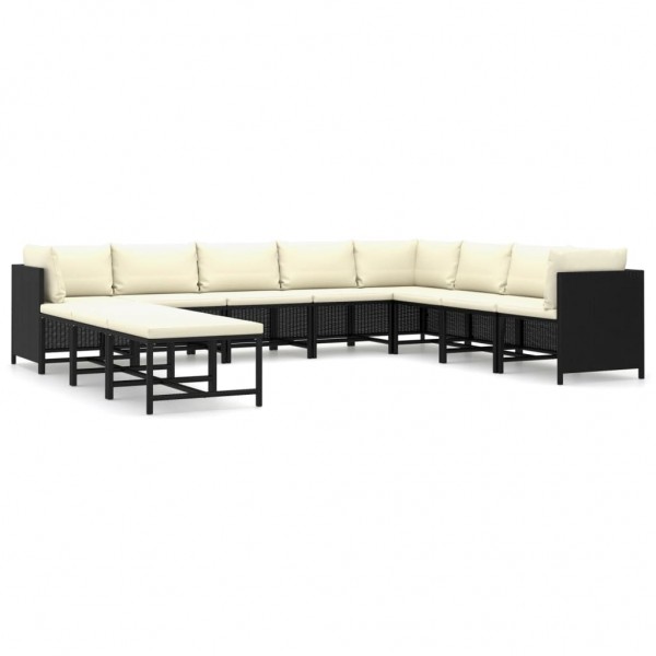 Set de muebles de jardín 11 pzas cojines ratán sintético negro