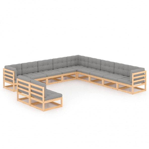 Set de muebles de jardín 11 pzas con cojines madera maciza pino