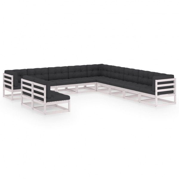 Set de muebles de jardín 11 pzas con cojines madera pino blanco