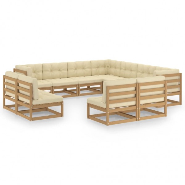 Set de muebles de jardín 11 pzs cojines madera pino marrón miel