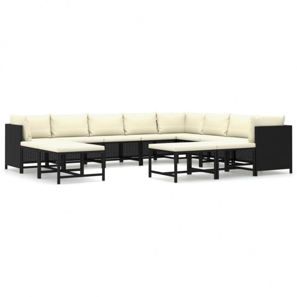 Set de muebles de jardín 12 pzas cojines ratán sintético negro