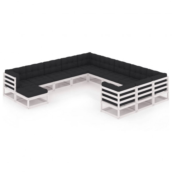 Set de muebles de jardín 12 pzas con cojines madera pino blanco