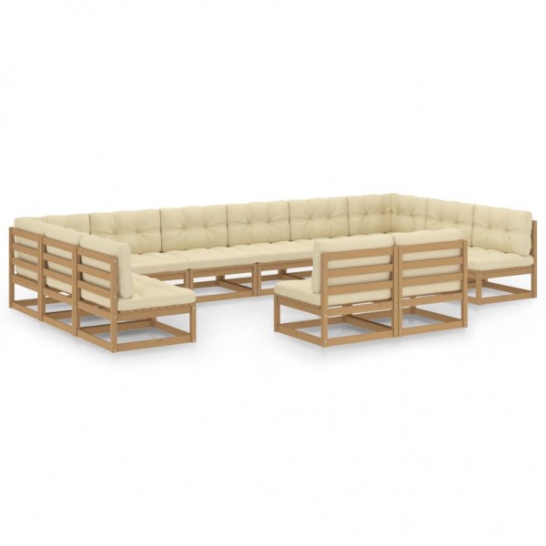 Set de muebles de jardín 12 pzs cojines madera pino marrón miel