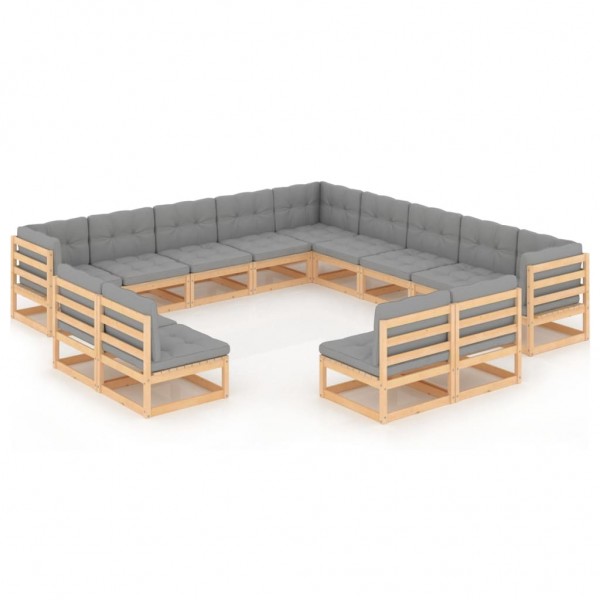 Set de muebles de jardín 13 pzas con cojines madera maciza pino