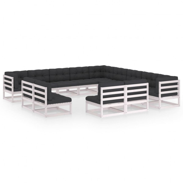 Set de muebles de jardín 13 pzas con cojines madera pino blanco
