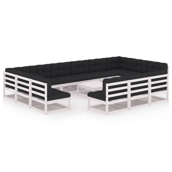 Set de muebles de jardín 14 pzas con cojines madera pino blanco