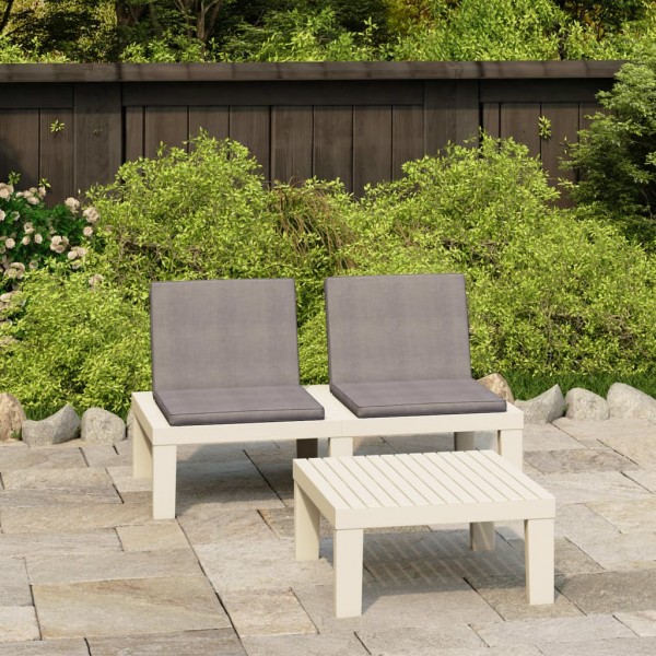 Set de muebles de jardín 2 piezas con cojines plástico blanco