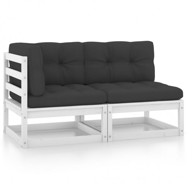 Set de muebles de jardín 2 pzas con cojines madera pino blanco