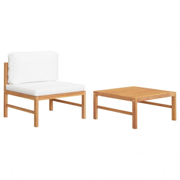 Set de muebles de jardín 2 pzas madera de teca y cojines crema