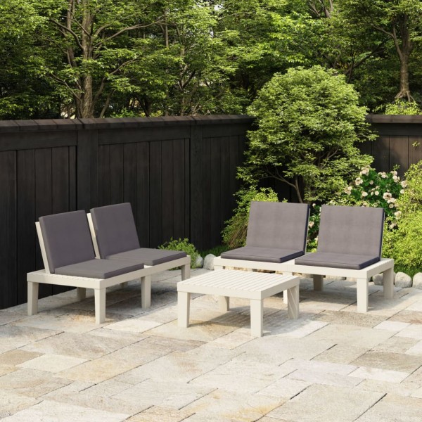Set de muebles de jardín 3 piezas con cojines plástico blanco