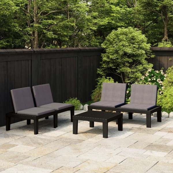 Set de muebles de jardín 3 piezas con cojines plástico gris