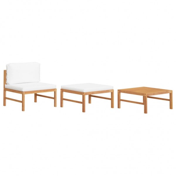 Set de muebles de jardín 3 pzas madera de teca y cojines crema