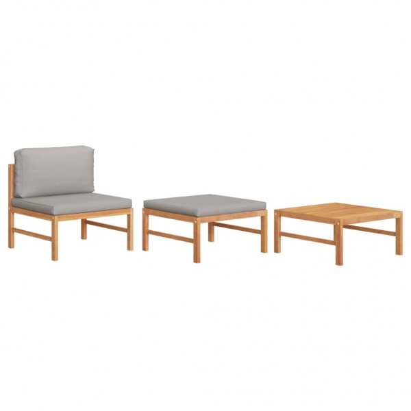 Set de muebles de jardín 3 pzas madera teca cojines gris oscuro