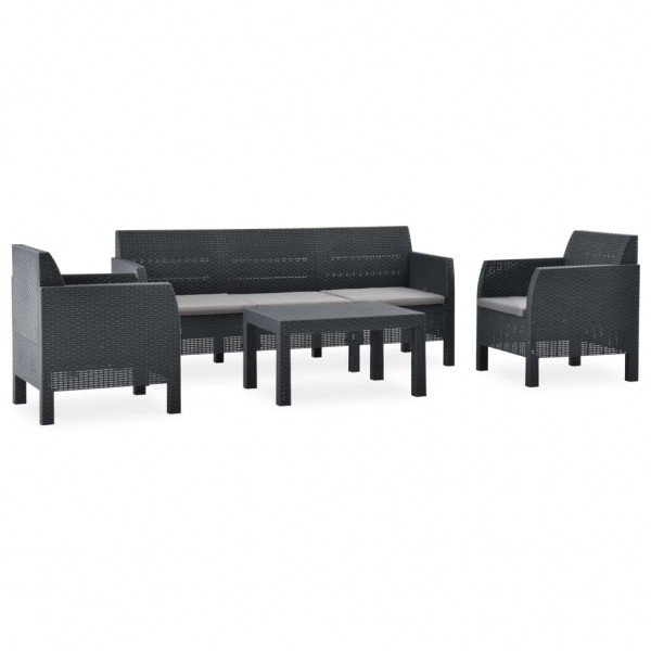 Set de muebles de jardín 4 piezas cojines PP ratán gris antracita