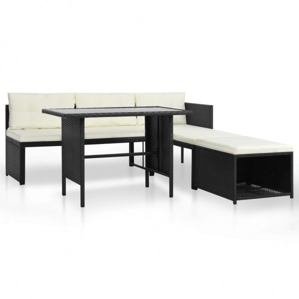 Set de muebles de jardín 4 piezas ratán sintético negro