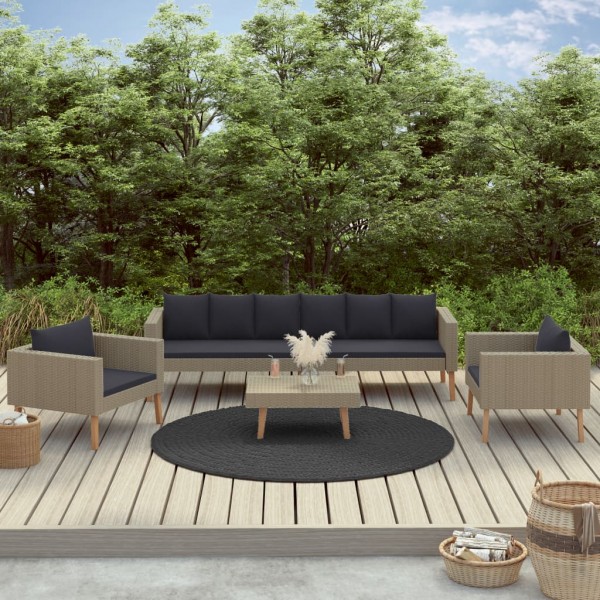 Set de muebles de jardín 4 pzas y cojines ratán sintético beige