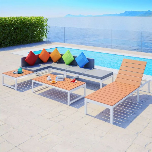 Set de muebles de jardín 5 piezas y cojines aluminio y WPC