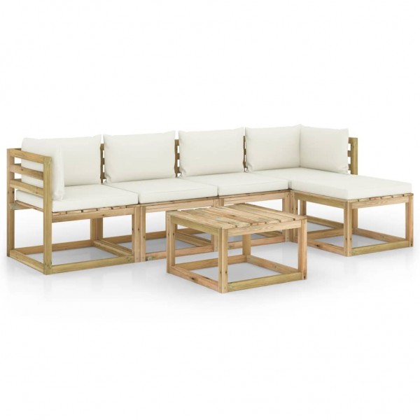 Set de muebles de jardín 6 piezas con cojines madera impregnada