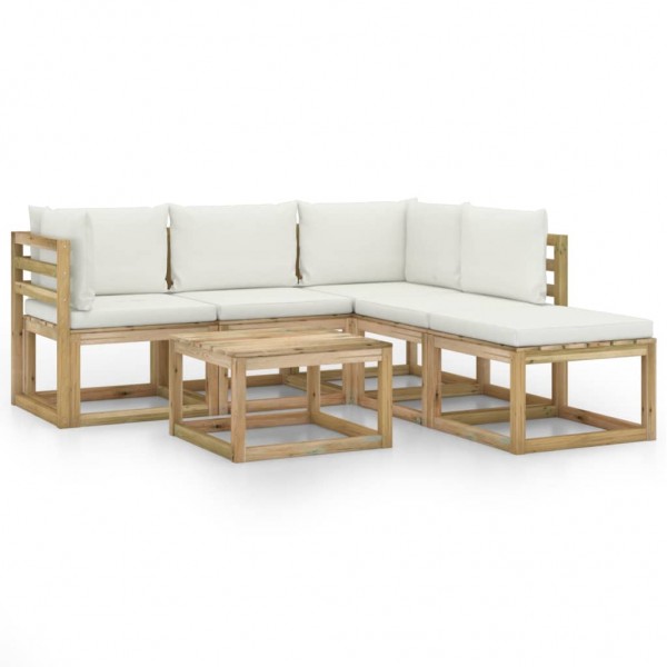 Set de muebles de jardín 6 pzas con cojines crema