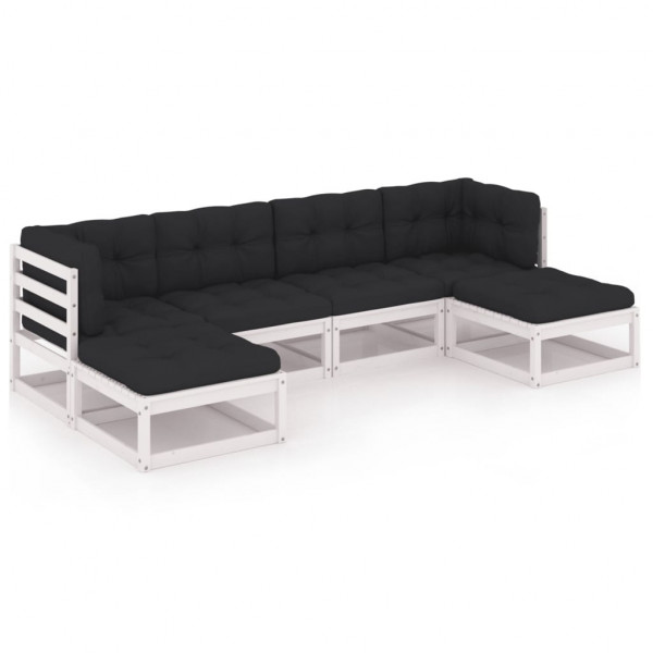 Set de muebles de jardín 6 pzas con cojines madera pino blanco