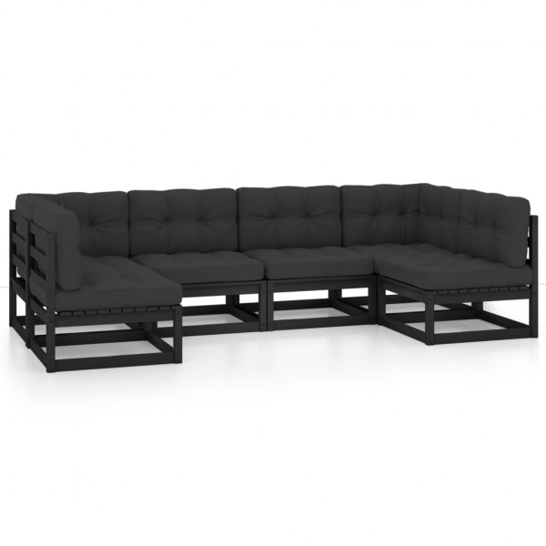 Set de muebles de jardín 6 pzas con cojines madera pino negro