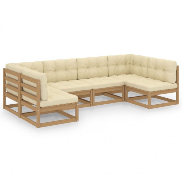 Set de muebles de jardín 6 pzs cojines madera pino marrón miel