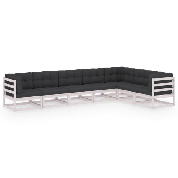Set de muebles de jardín 7 pzas con cojines madera pino blanco