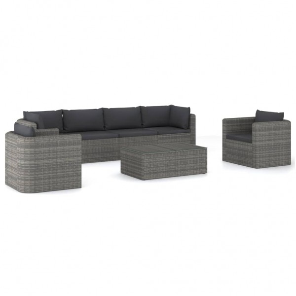 Set de muebles de jardín 7 pzas y cojines ratán sintético gris