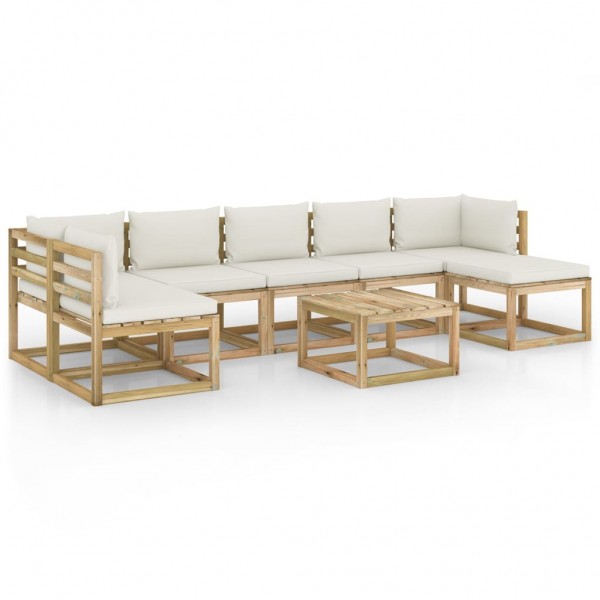 Set de muebles de jardín 8 piezas con cojines madera impregnada