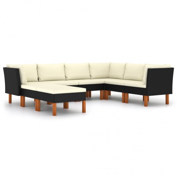 Set de muebles de jardín 8 pzas cojines ratán sintético negro