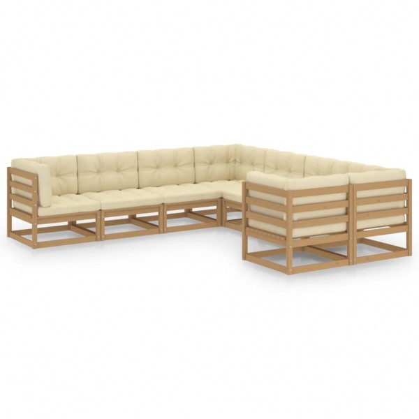 Set de muebles de jardín 8 pzs cojines madera pino marrón miel