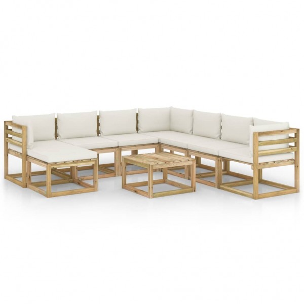 Set de muebles de jardín 9 piezas con cojines madera impregnada