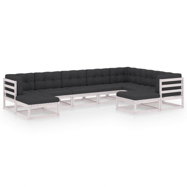 Set de muebles de jardín 9 pzas con cojines madera pino blanco