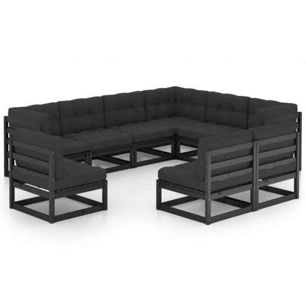 Set de muebles de jardín 9 pzas con cojines madera pino negro