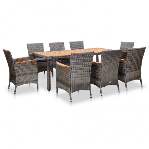 Set de muebles de jardín 9 pzas ratán sintético gris
