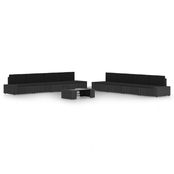 Set de muebles de jardín 9 pzas ratán sintético y cojines negro