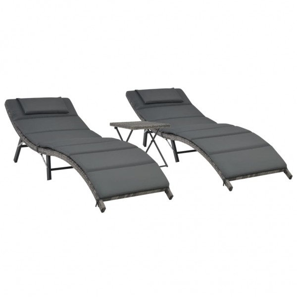 Set de muebles de jardín plegables 3 pzas ratán sintético gris