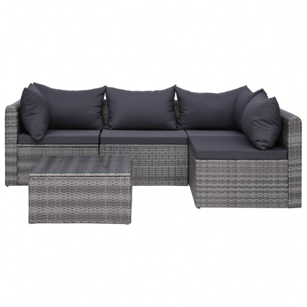 Set de muebles de jardín y cojines 5 pzas. ratán sintético gris