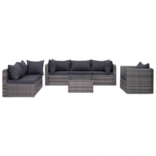 Set de muebles de jardín y cojines 7 pzas ratán sintético gris